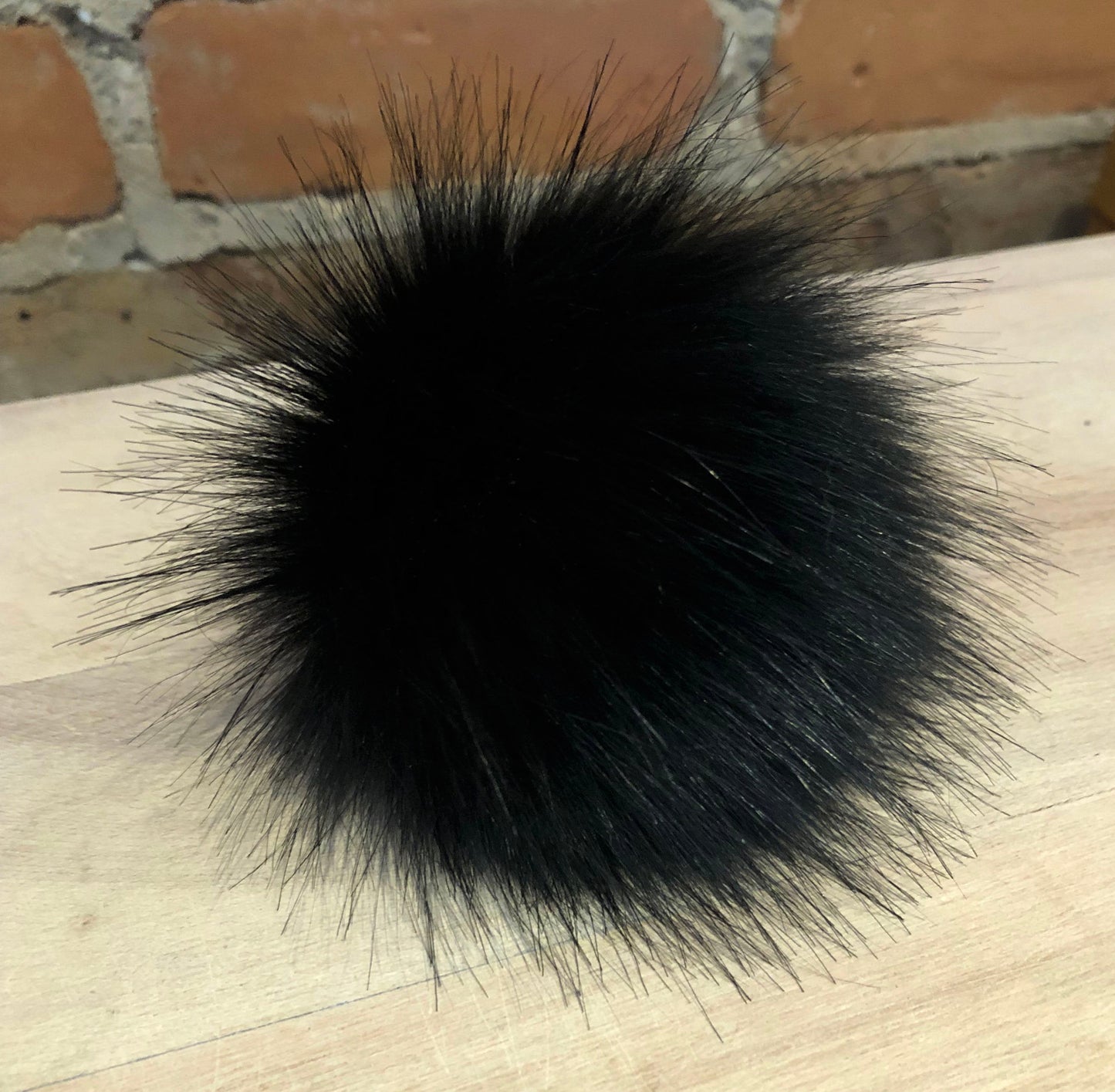 Jet Black Fox Faux Fur Pom, 3.5 Inch