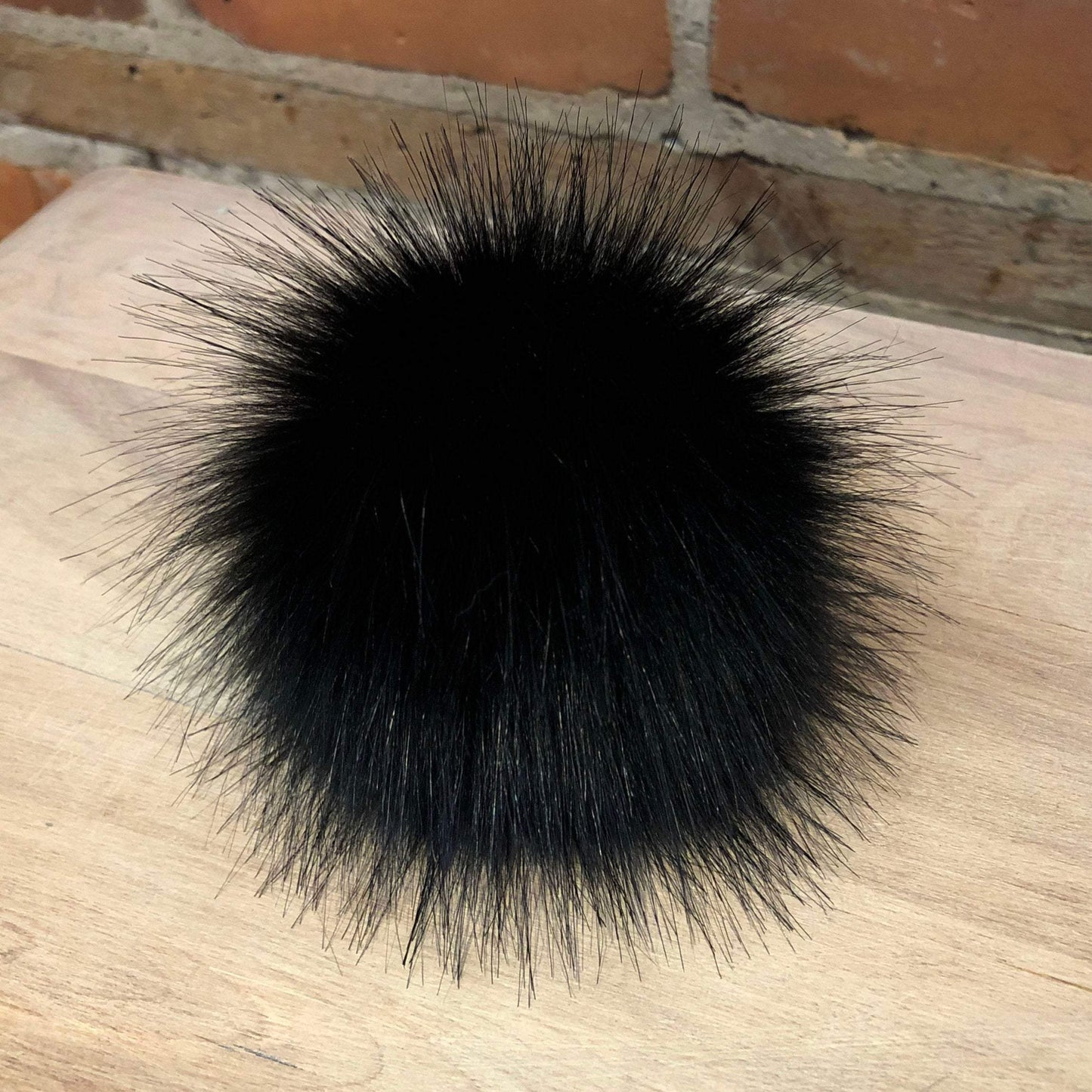 Jet Black Faux Fur Pom Pom for Child's Knitter Project