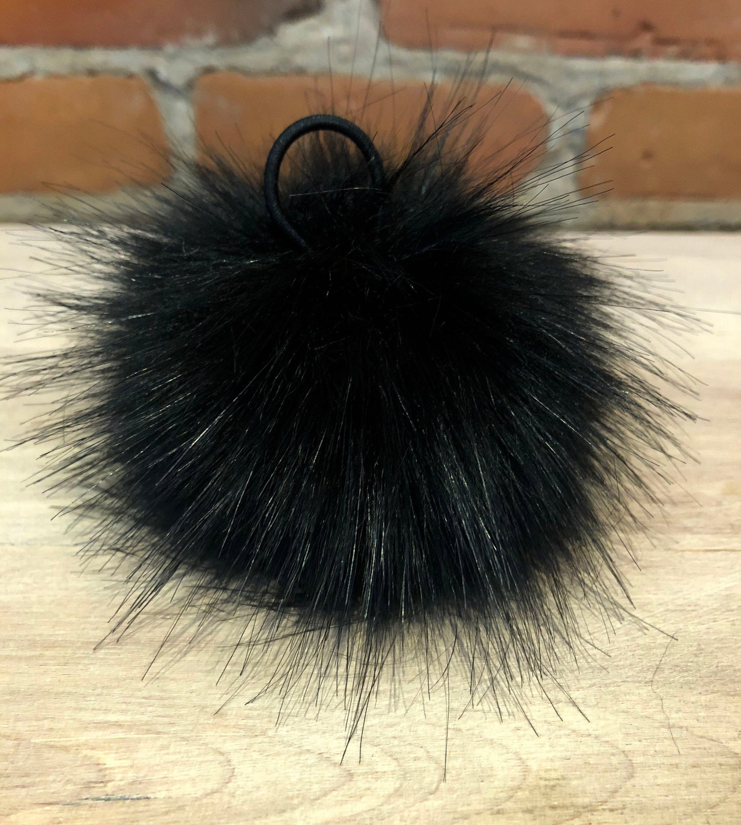 Jet Black Fox Faux Fur Pom, 3.5 Inch