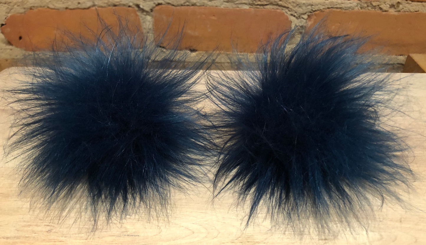 Teal Blue Faux Fur Pom, 3.5 Inch