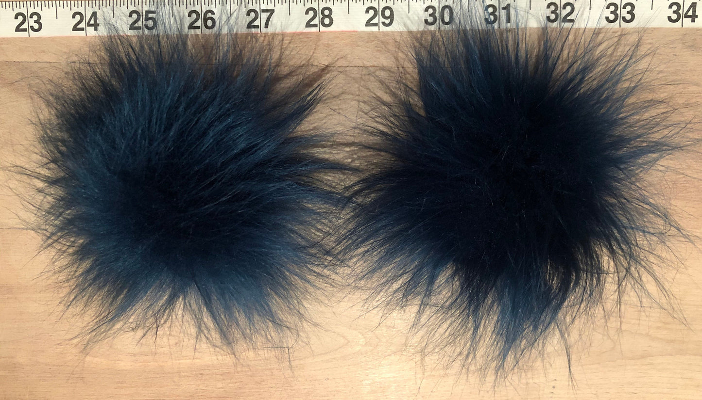 Teal Blue Faux Fur Pom, 3.5 Inch